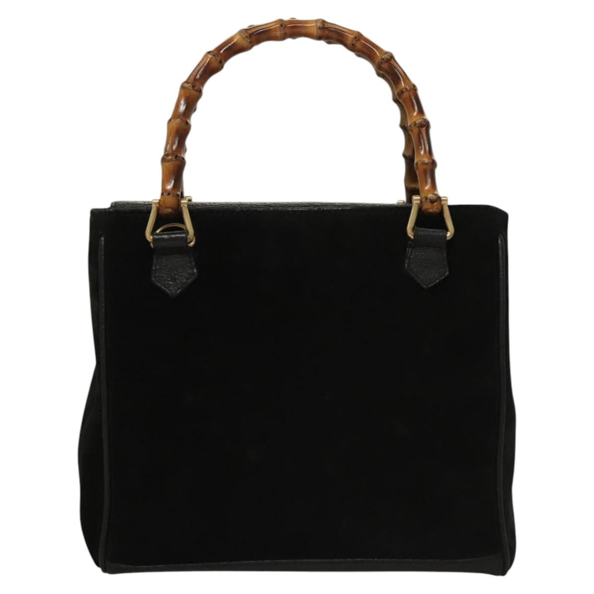 GUCCI Bamboo Hand Bag Suede 2way Black Gold 000 122 0316 Auth sw204