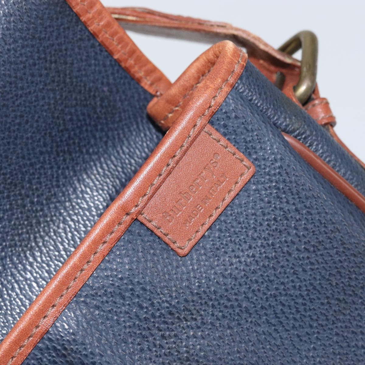 Burberrys Shoulder Bag PVC Navy Gold Auth SW2040