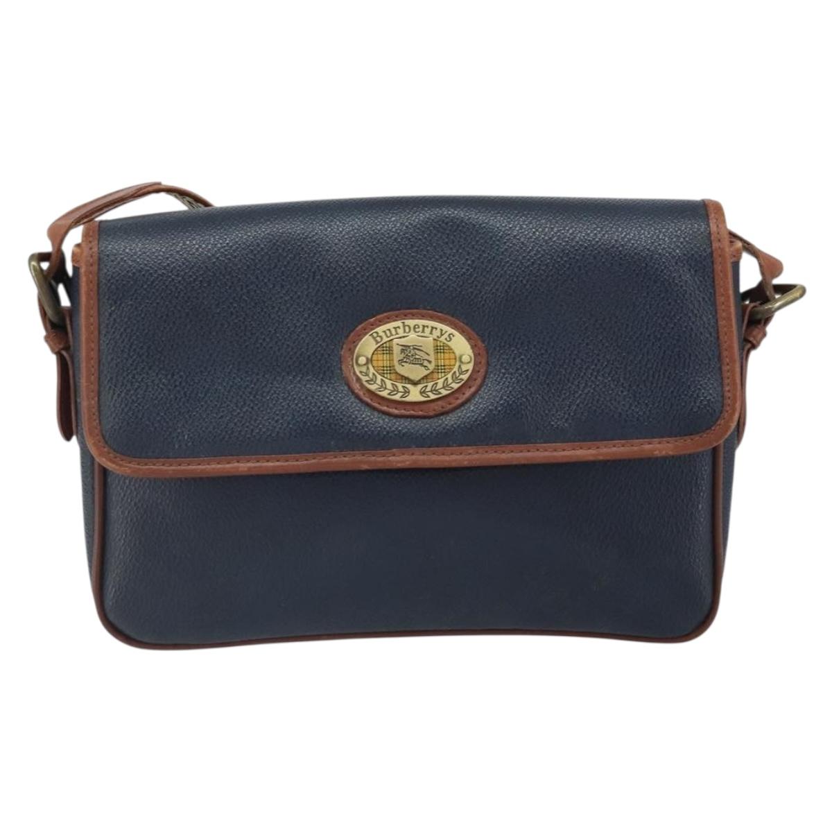 Burberrys Shoulder Bag PVC Navy Gold Auth SW2040