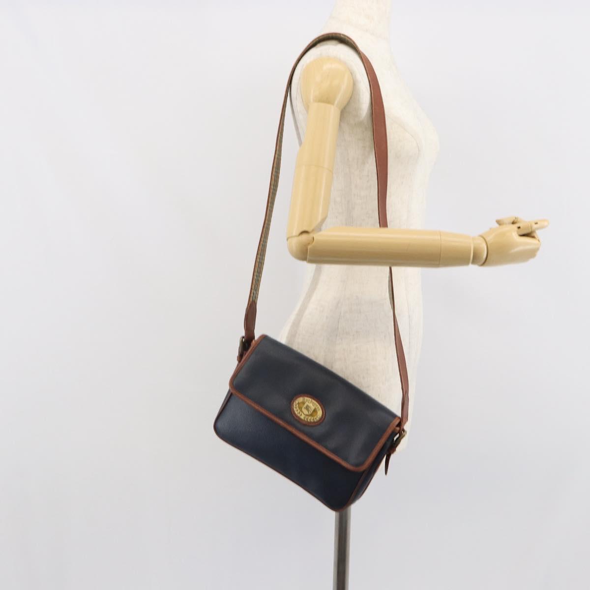 Burberrys Shoulder Bag PVC Navy Gold Auth SW2040