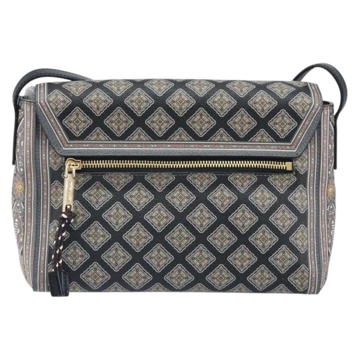 ETRO Paisley Shoulder Bag PVC Black Gold Auth SW2042