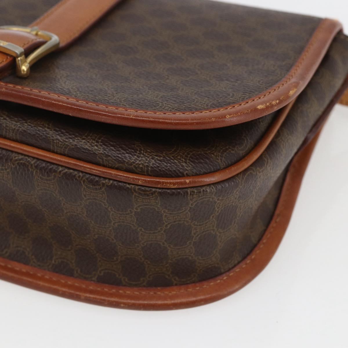 CELINE Macadam Canvas Shoulder Bag PVC Leather Brown Gold Auth SW2043