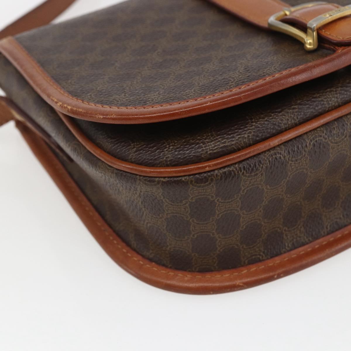 CELINE Macadam Canvas Shoulder Bag PVC Leather Brown Gold Auth SW2043