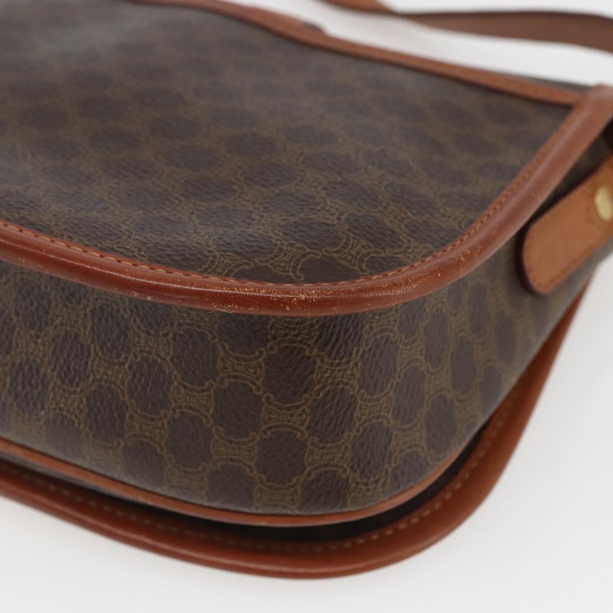 CELINE Macadam Canvas Shoulder Bag PVC Leather Brown Gold Auth SW2043