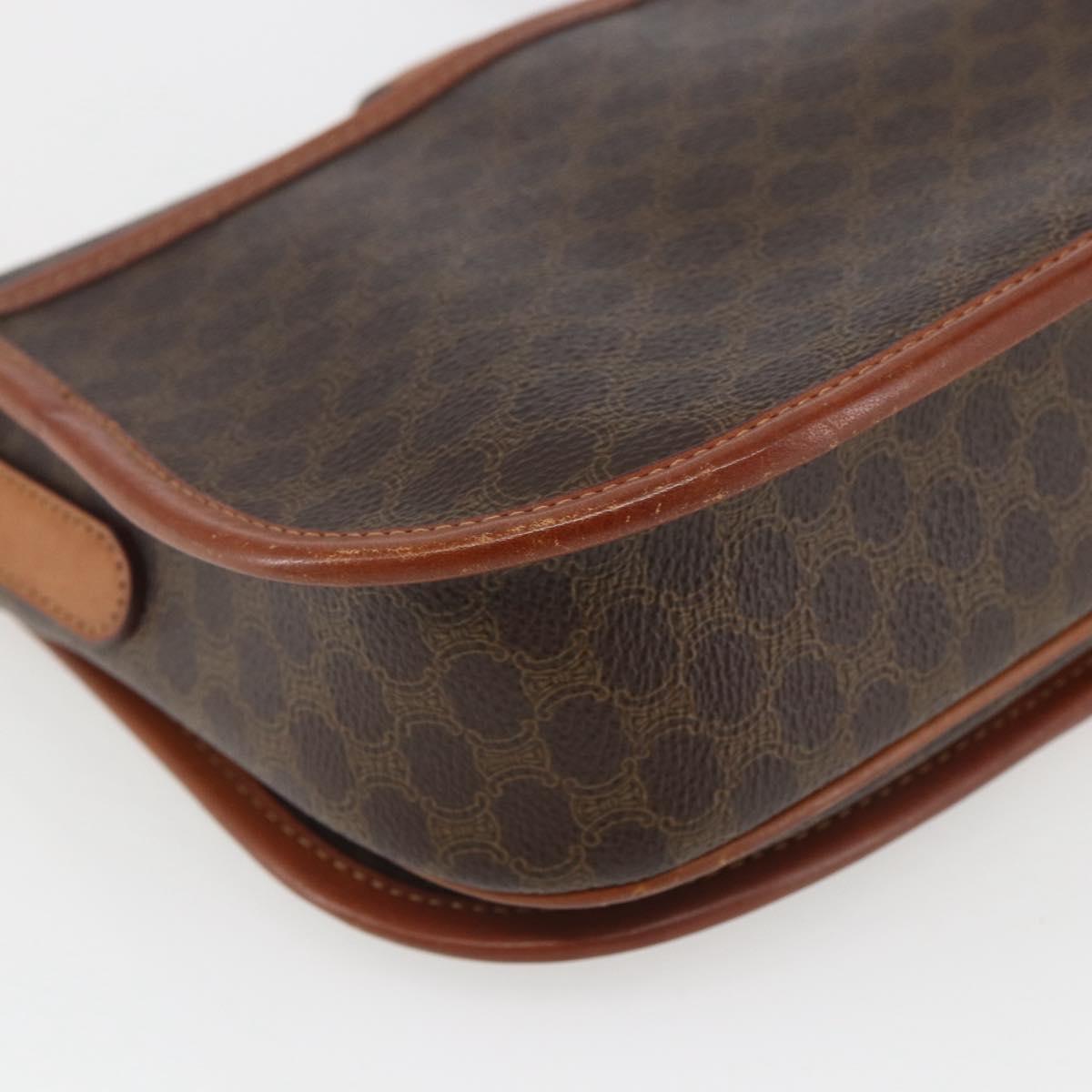 CELINE Macadam Canvas Shoulder Bag PVC Leather Brown Gold Auth SW2043