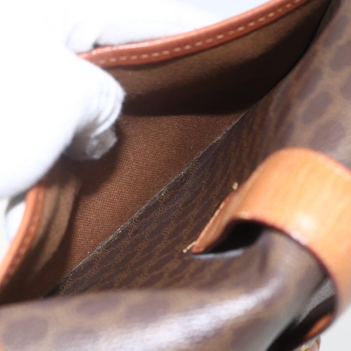 CELINE Macadam Canvas Shoulder Bag PVC Leather Brown Gold Auth SW2043