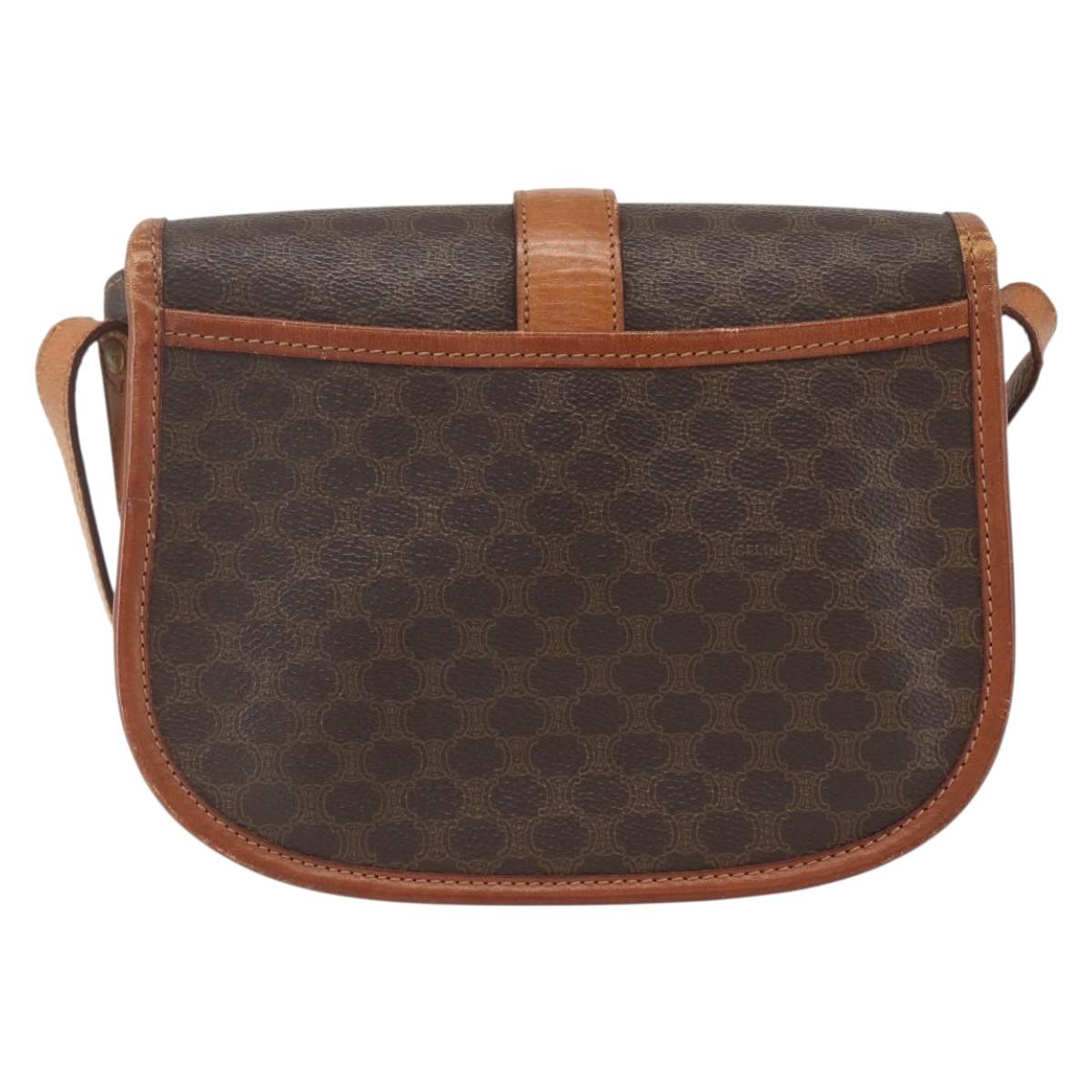 CELINE Macadam Canvas Shoulder Bag PVC Leather Brown Gold Auth SW2043