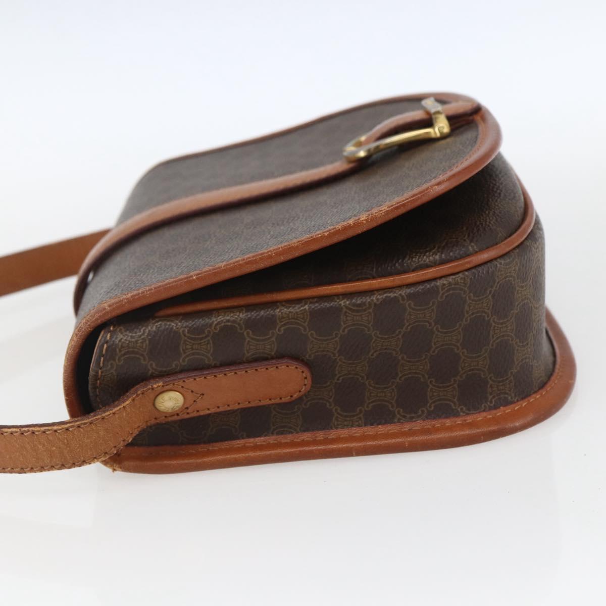 CELINE Macadam Canvas Shoulder Bag PVC Leather Brown Gold Auth SW2043