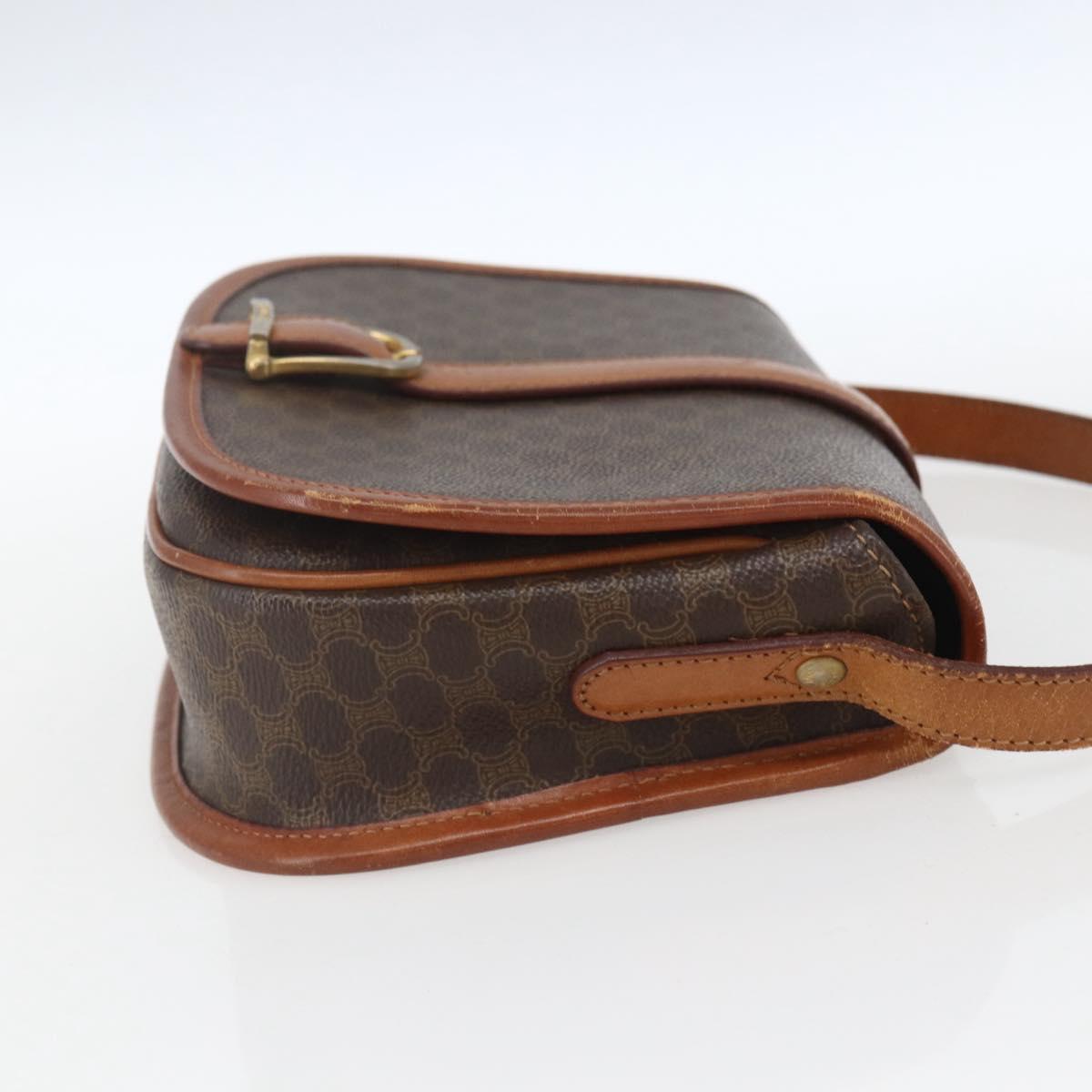 CELINE Macadam Canvas Shoulder Bag PVC Leather Brown Gold Auth SW2043