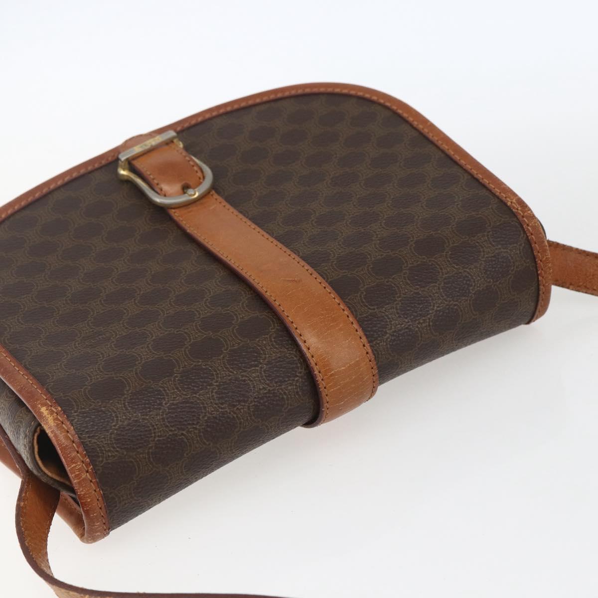 CELINE Macadam Canvas Shoulder Bag PVC Leather Brown Gold Auth SW2043