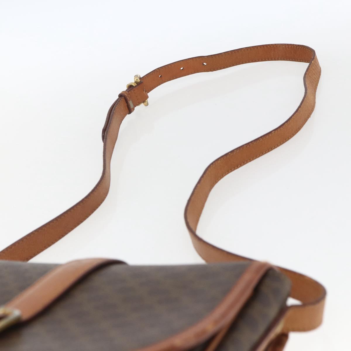 CELINE Macadam Canvas Shoulder Bag PVC Leather Brown Gold Auth SW2043