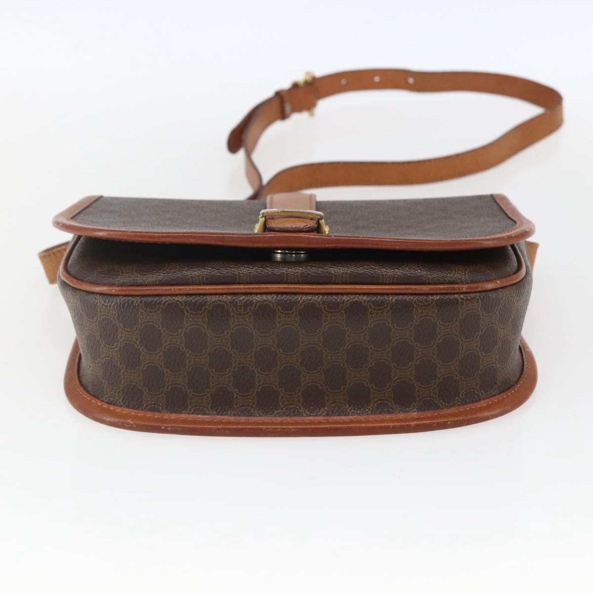 CELINE Macadam Canvas Shoulder Bag PVC Leather Brown Gold Auth SW2043