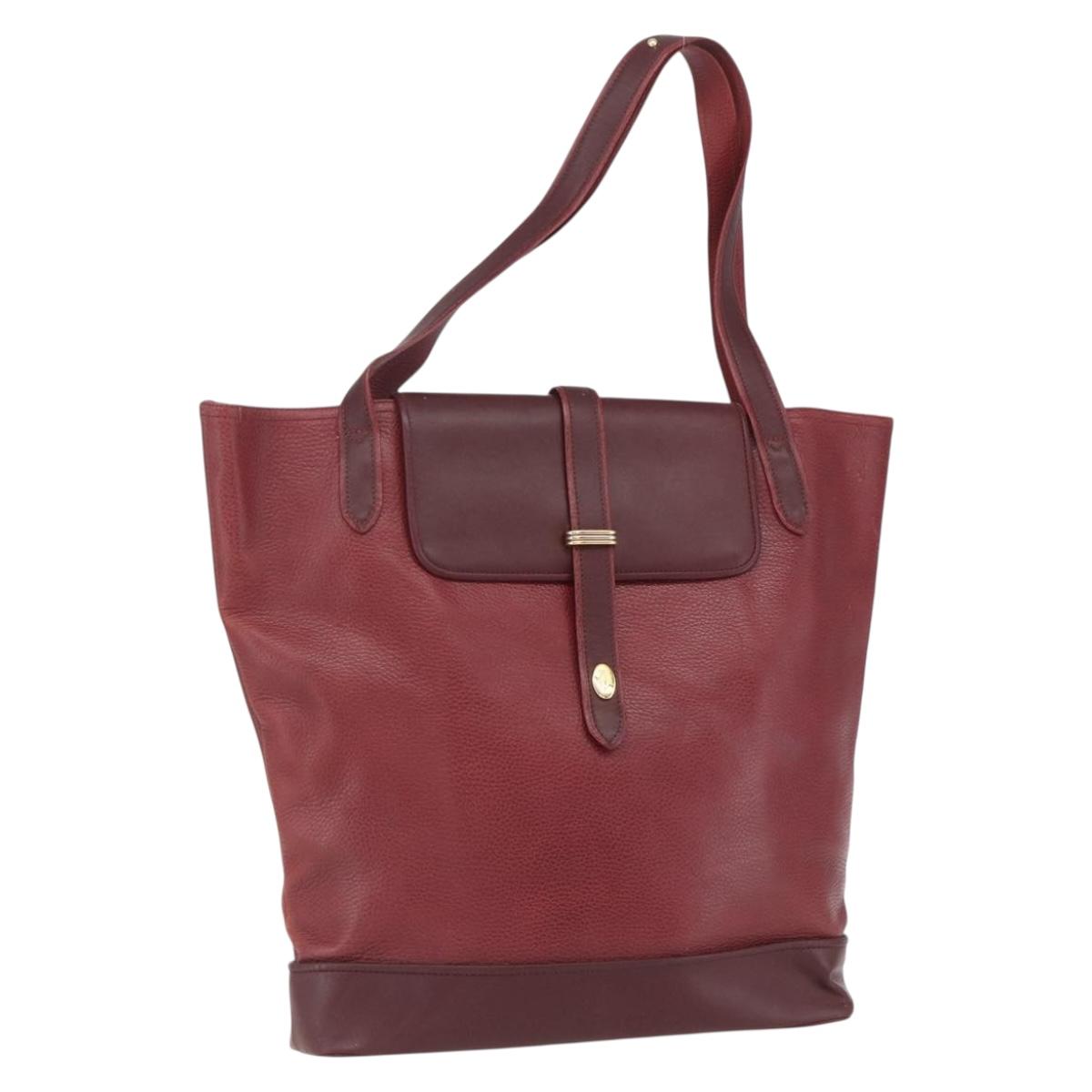 CARTIER Tote Bag Leather Bordeaux Gold Auth SW2045