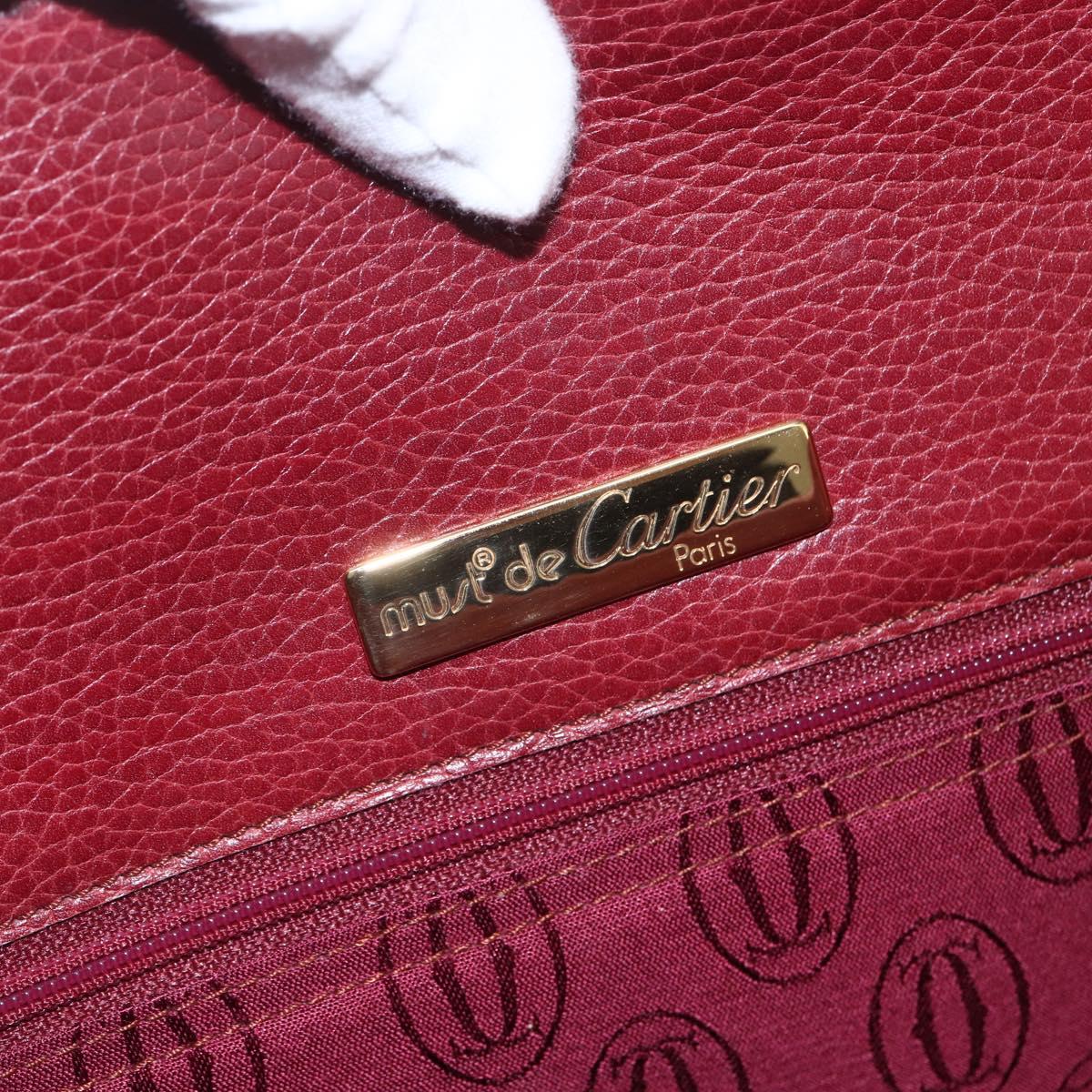 CARTIER Tote Bag Leather Bordeaux Gold Auth SW2045