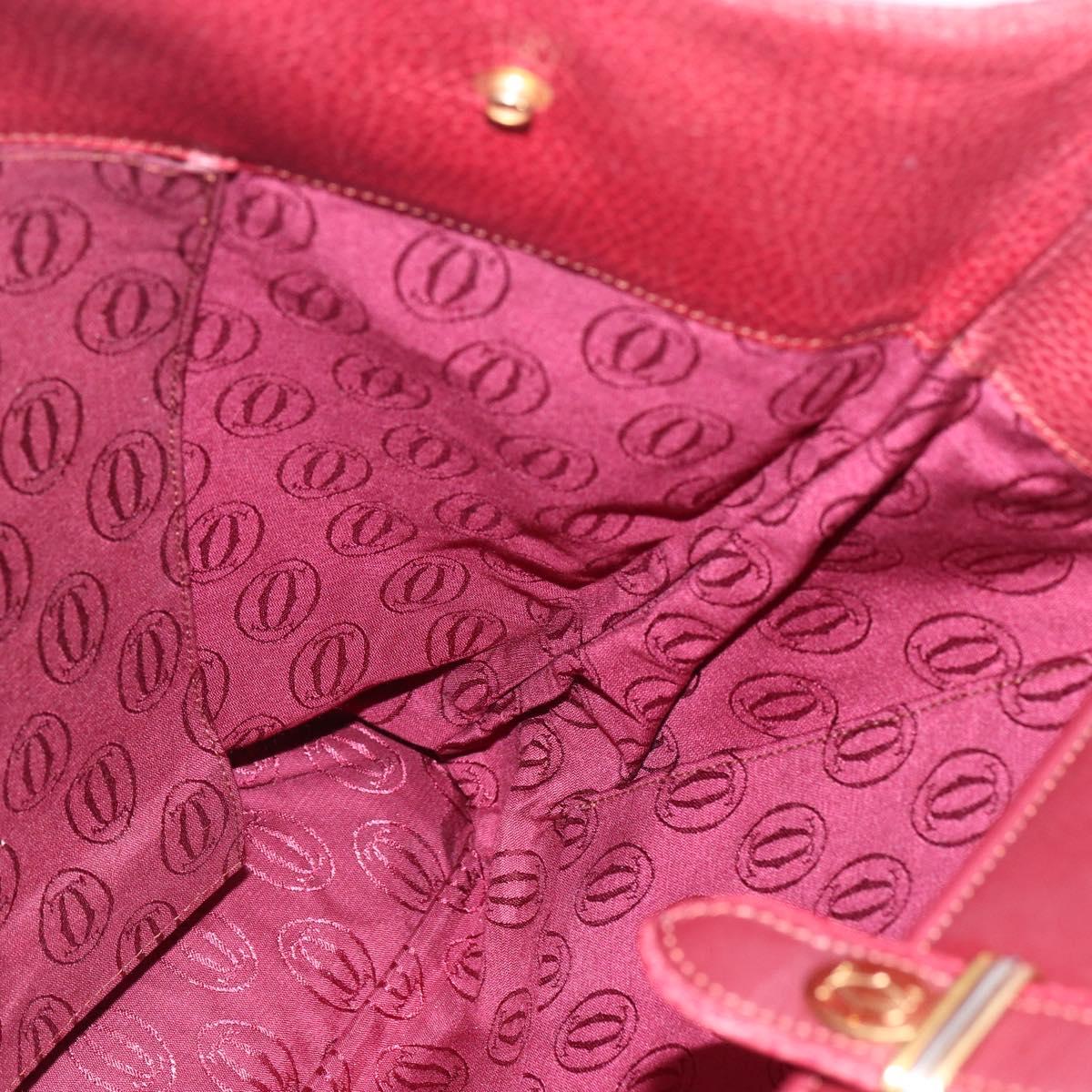 CARTIER Tote Bag Leather Bordeaux Gold Auth SW2045
