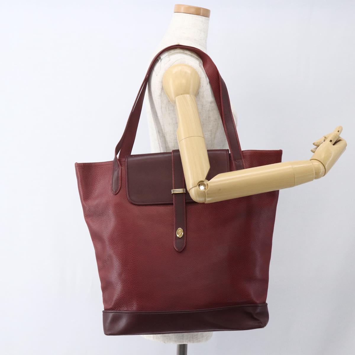 CARTIER Tote Bag Leather Bordeaux Gold Auth SW2045
