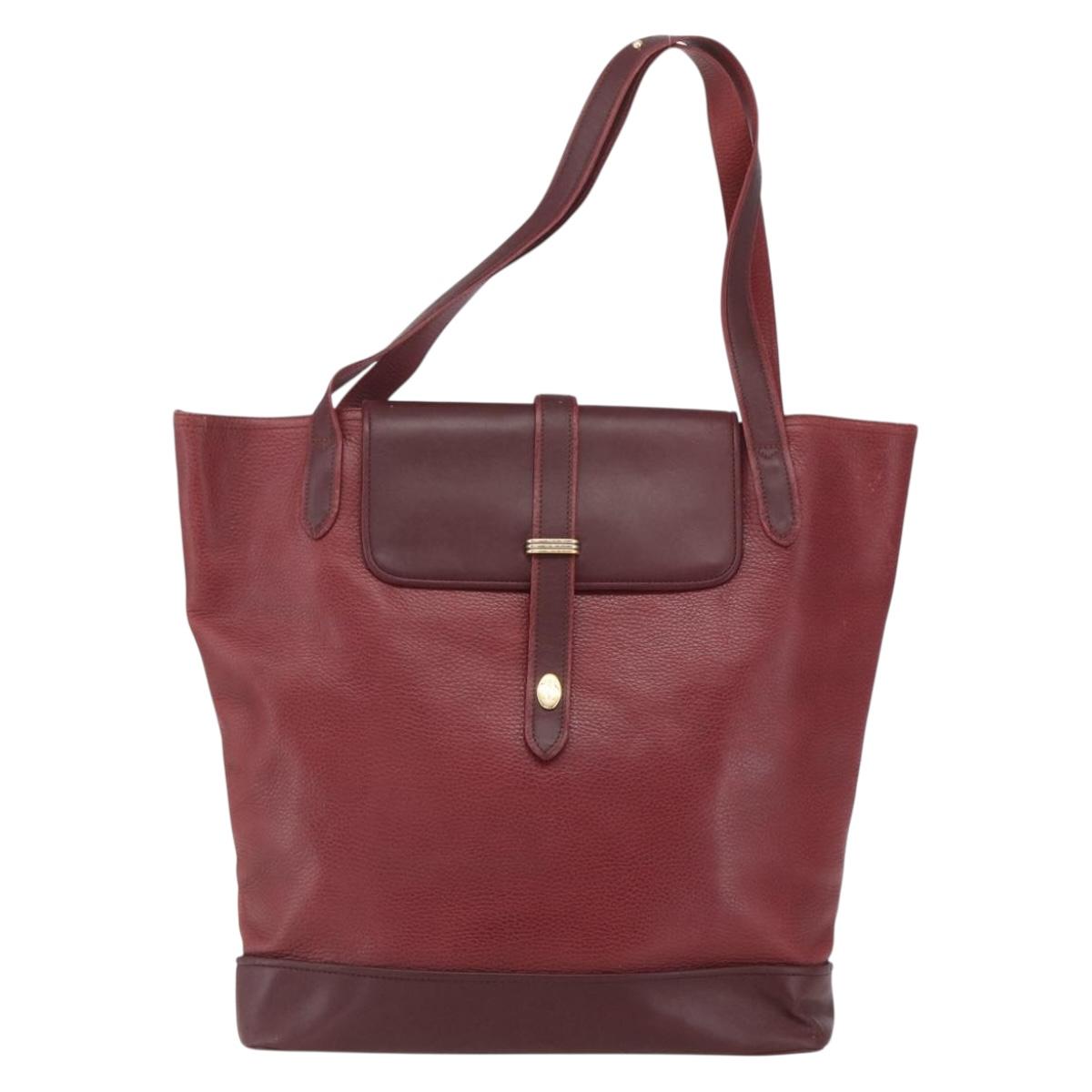 CARTIER Tote Bag Leather Bordeaux Gold Auth SW2045