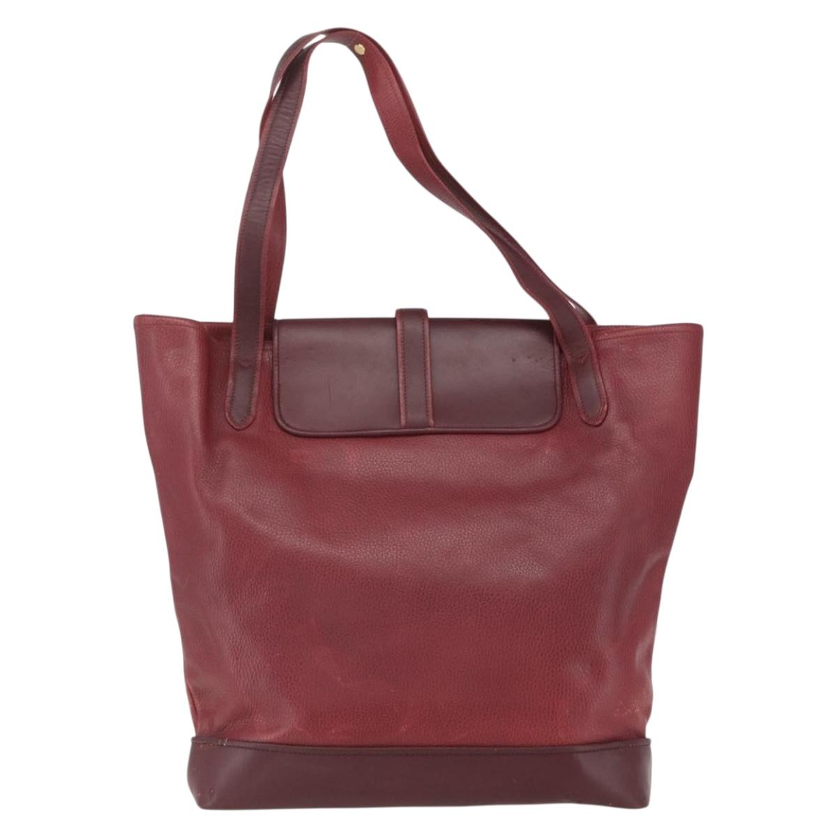 CARTIER Tote Bag Leather Bordeaux Gold Auth SW2045