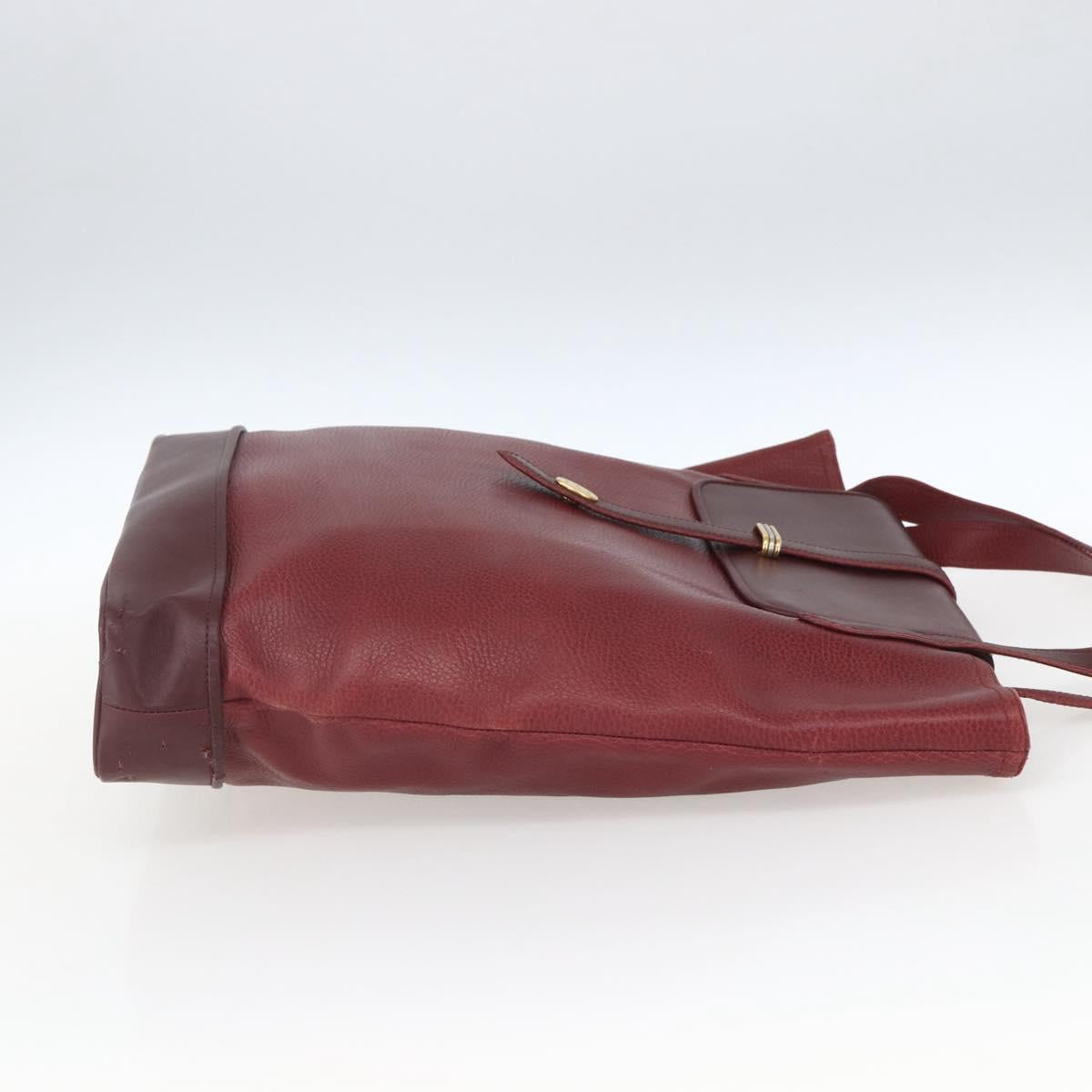 CARTIER Tote Bag Leather Bordeaux Gold Auth SW2045