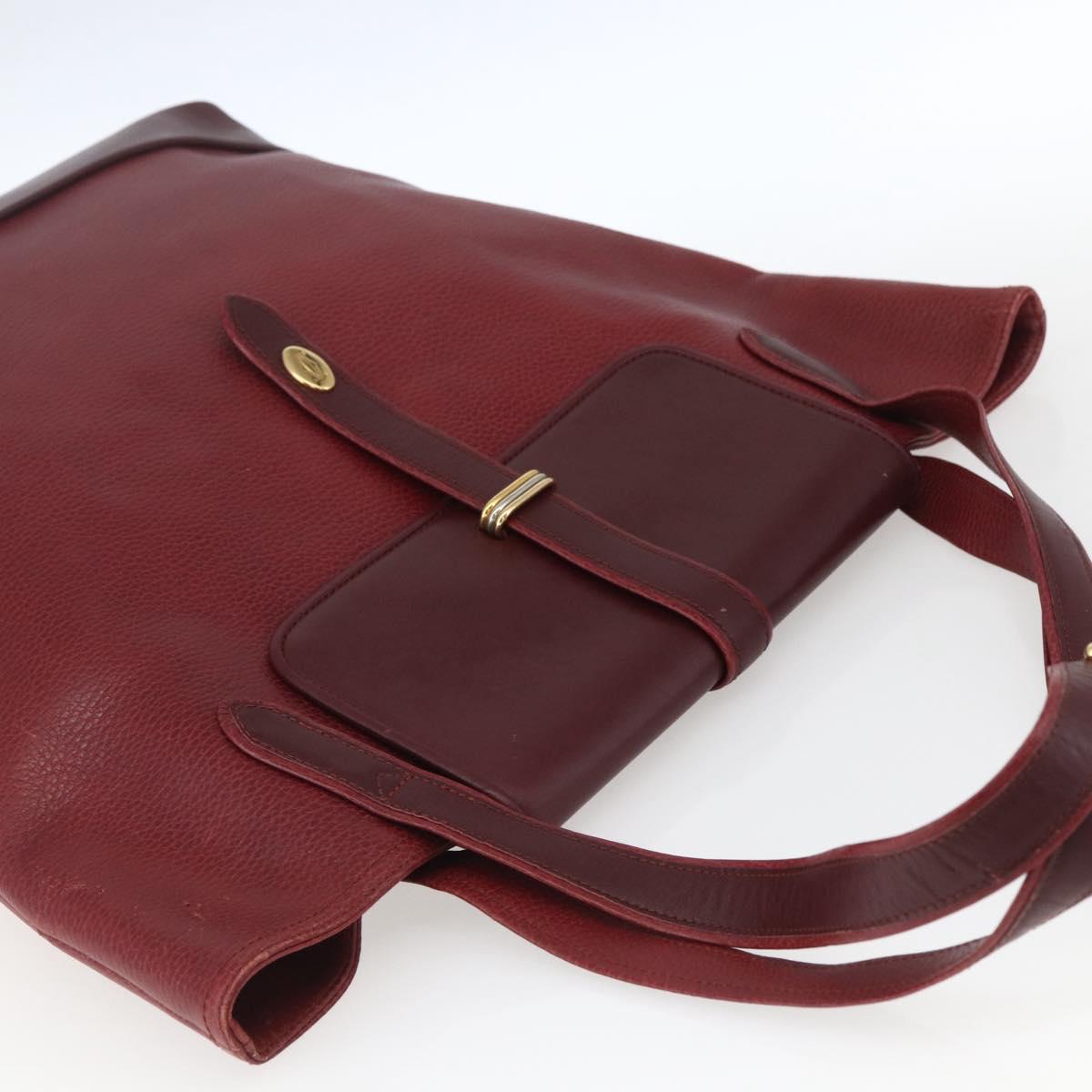 CARTIER Tote Bag Leather Bordeaux Gold Auth SW2045