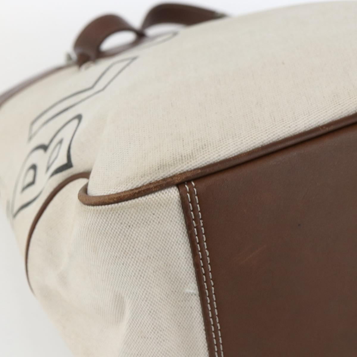 BURBERRY Blue Label Chain Tote Bag Canvas Beige Silver Auth SW2047