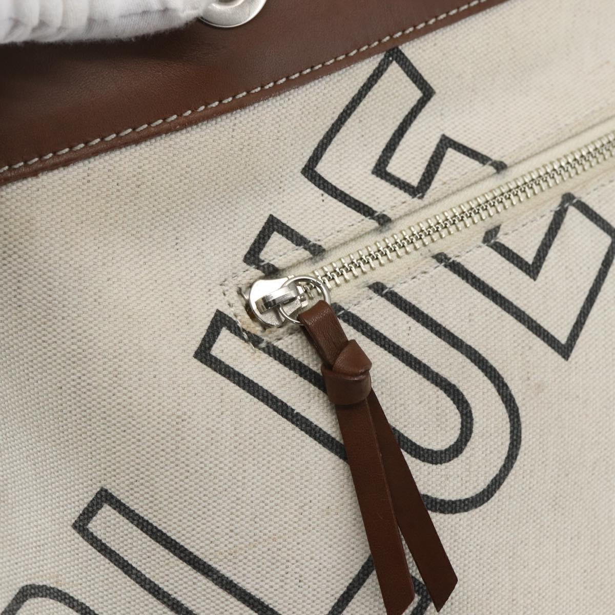 BURBERRY Blue Label Chain Tote Bag Canvas Beige Silver Auth SW2047