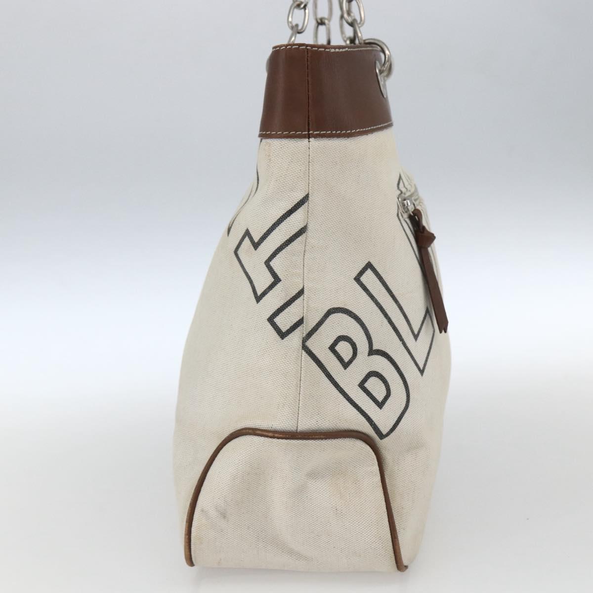 BURBERRY Blue Label Chain Tote Bag Canvas Beige Silver Auth SW2047