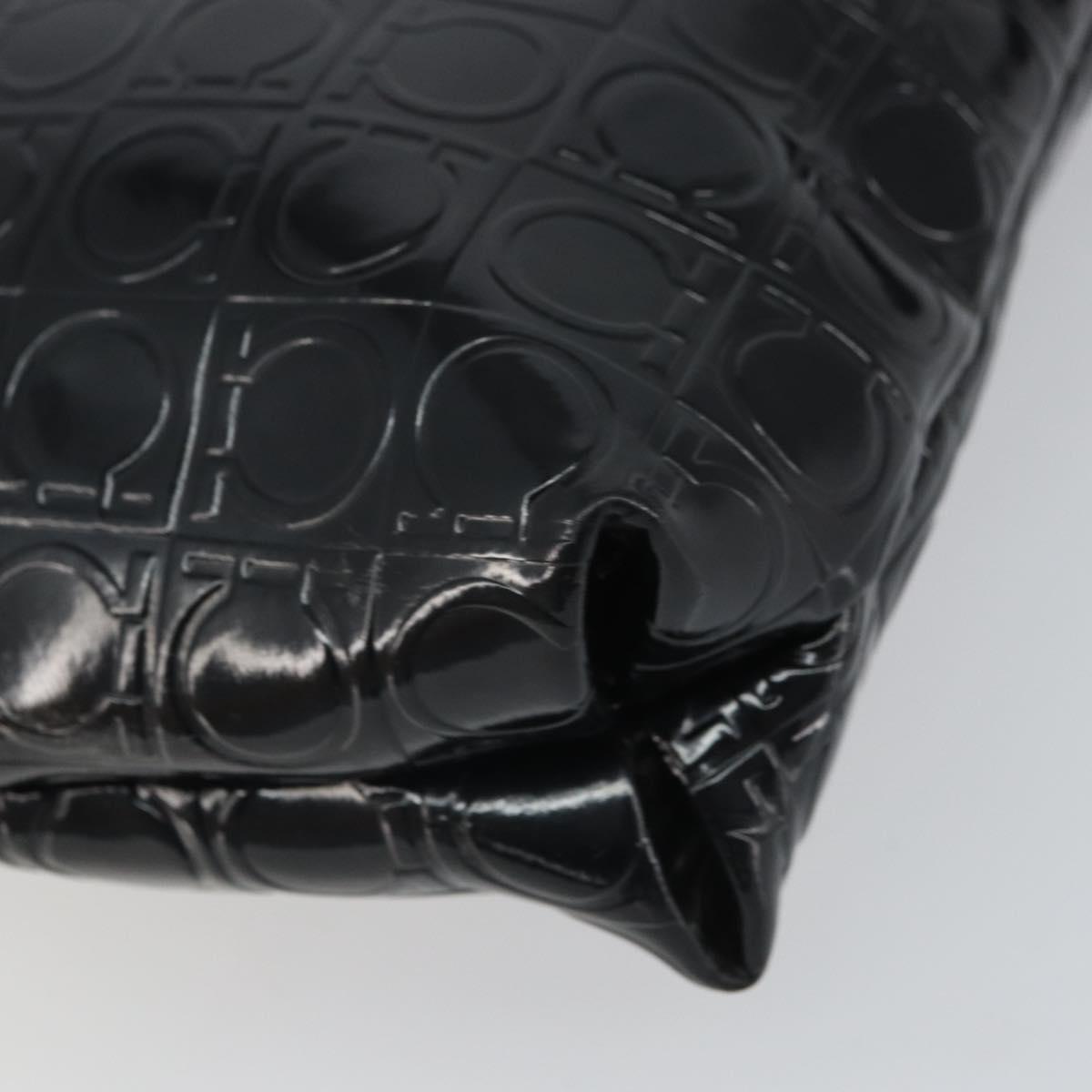 Salvatore Ferragamo Shoulder Bag Patent leather Black Silver Auth SW2048