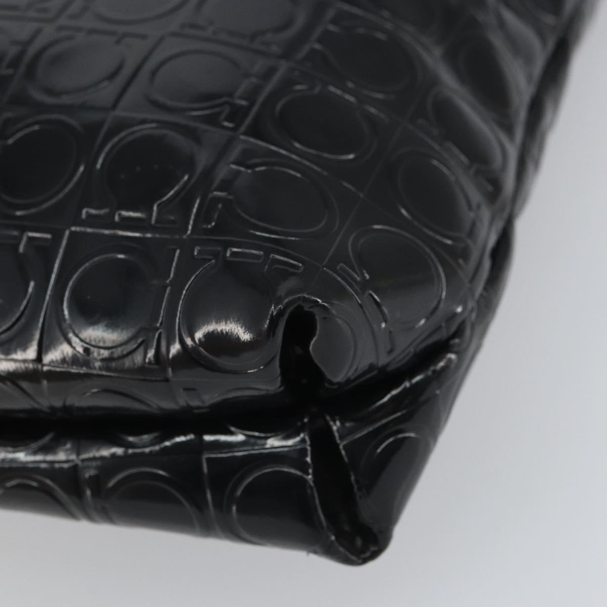 Salvatore Ferragamo Shoulder Bag Patent leather Black Silver Auth SW2048