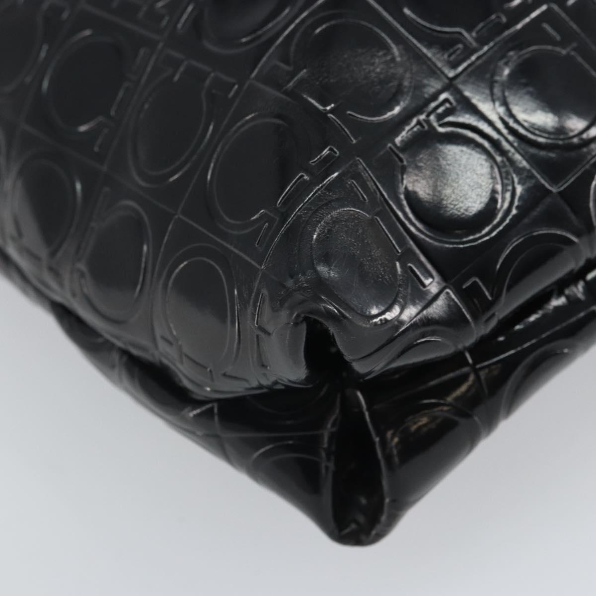 Salvatore Ferragamo Shoulder Bag Patent leather Black Silver Auth SW2048