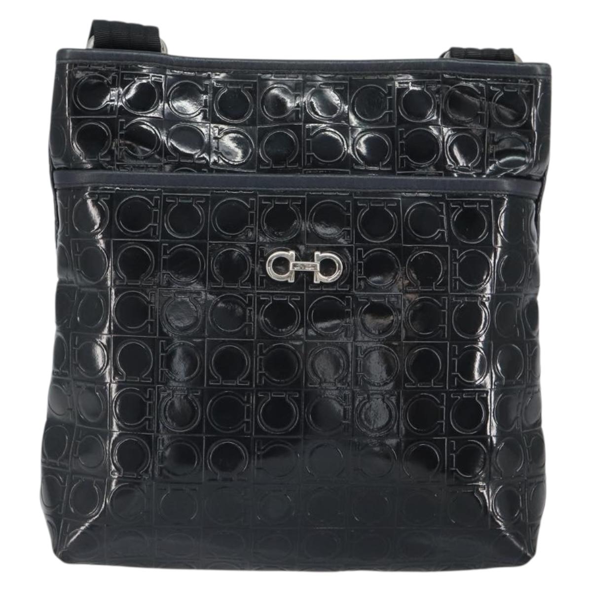 Salvatore Ferragamo Shoulder Bag Patent leather Black Silver Auth SW2048