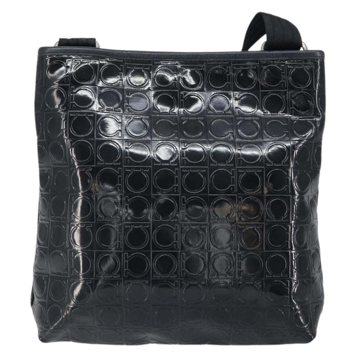 Salvatore Ferragamo Shoulder Bag Patent leather Black Silver Auth SW2048