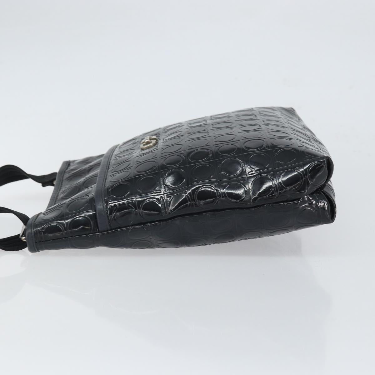Salvatore Ferragamo Shoulder Bag Patent leather Black Silver Auth SW2048