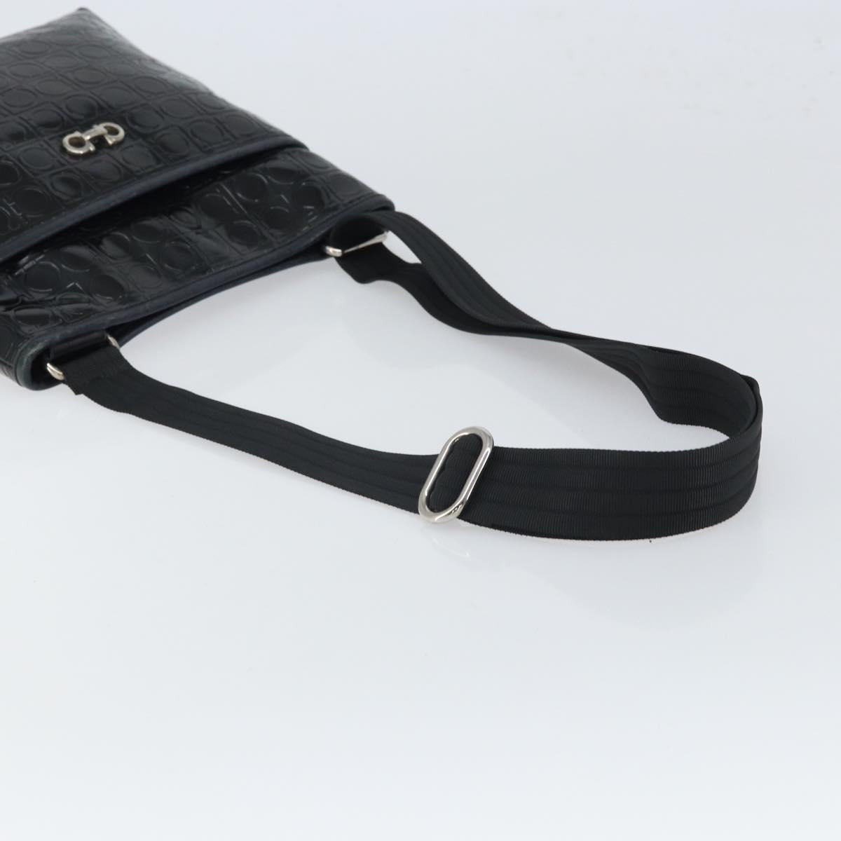 Salvatore Ferragamo Shoulder Bag Patent leather Black Silver Auth SW2048