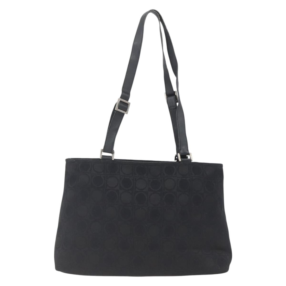 Salvatore Ferragamo Tote Bag Nylon Black Silver Auth SW2049