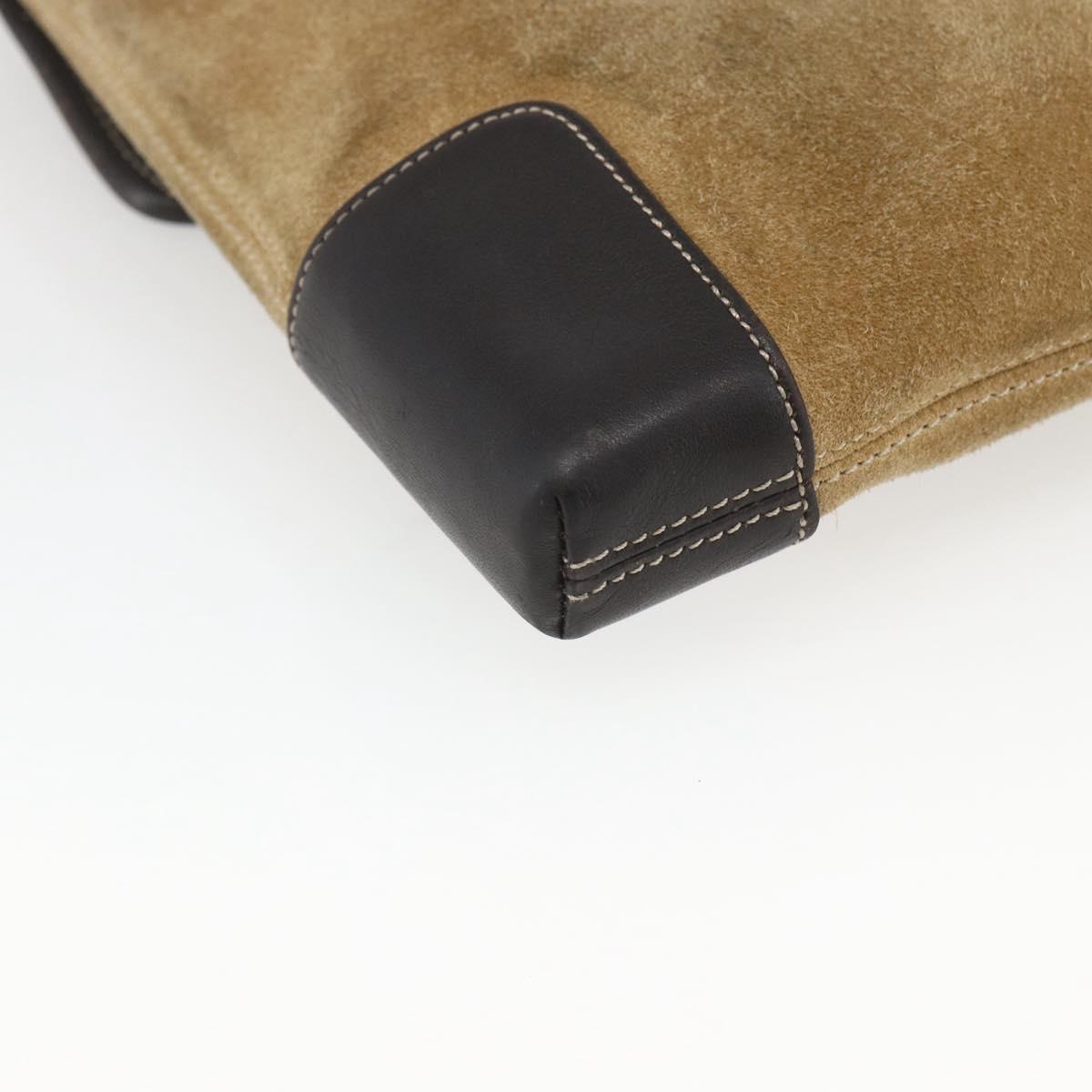 LOEWE Anagram Shoulder Bag Suede Beige Gold Auth SW2050
