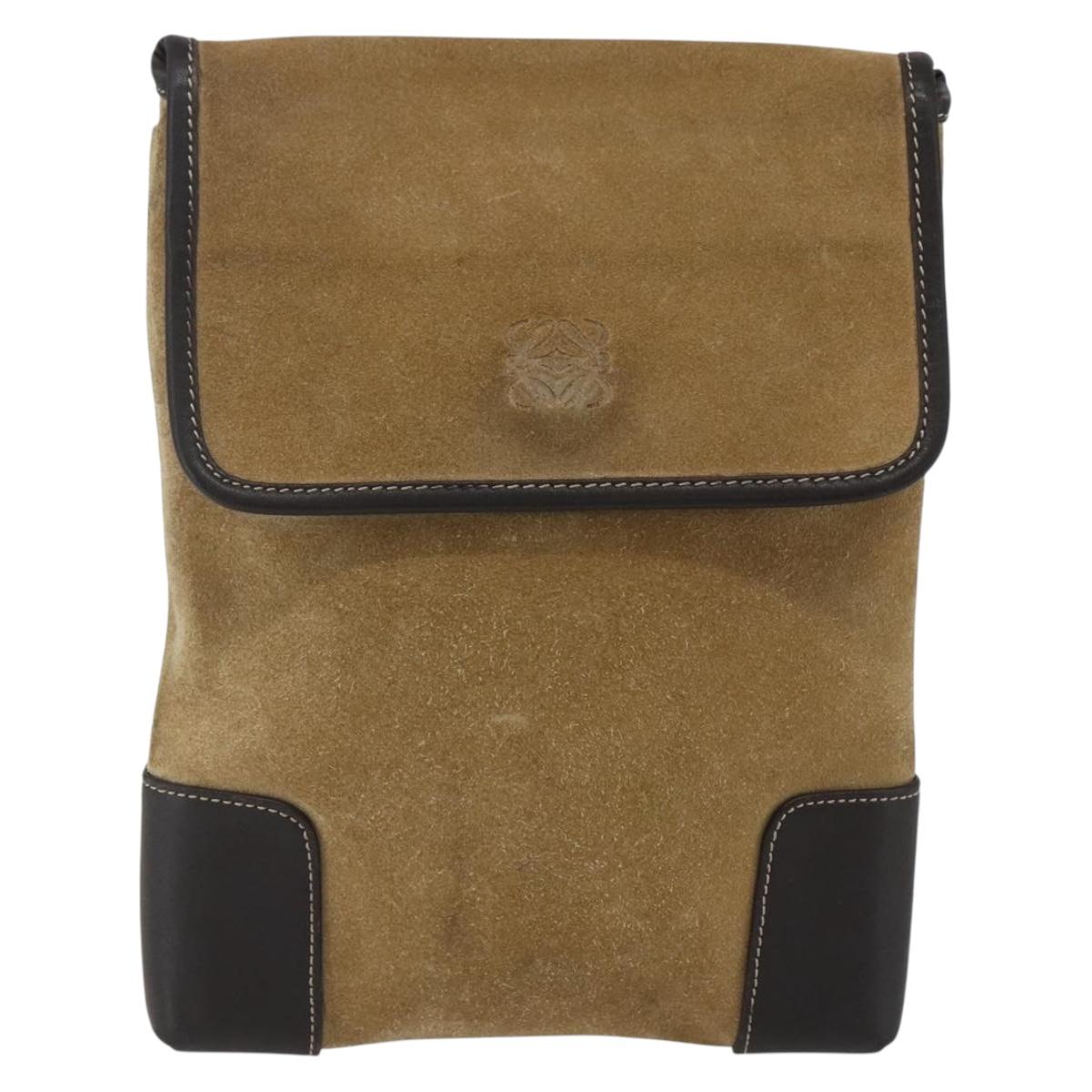 LOEWE Anagram Shoulder Bag Suede Beige Gold Auth SW2050