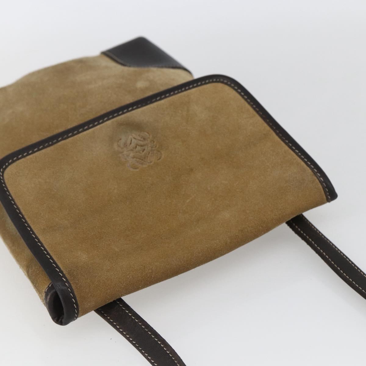 LOEWE Anagram Shoulder Bag Suede Beige Gold Auth SW2050
