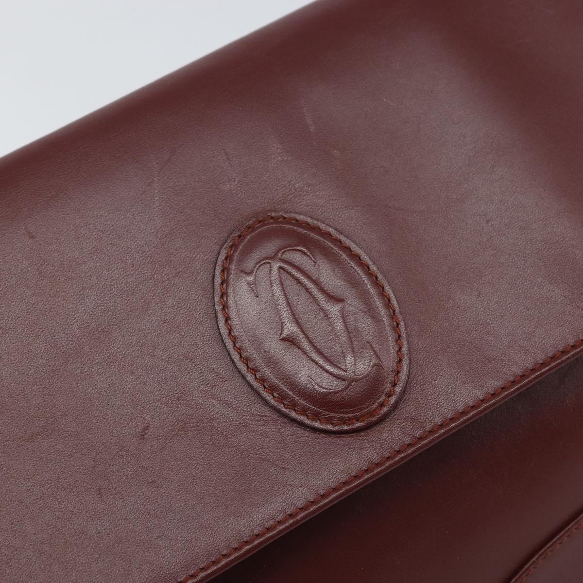 CARTIER Clutch Bag Leather Bordeaux Gold Auth SW2052