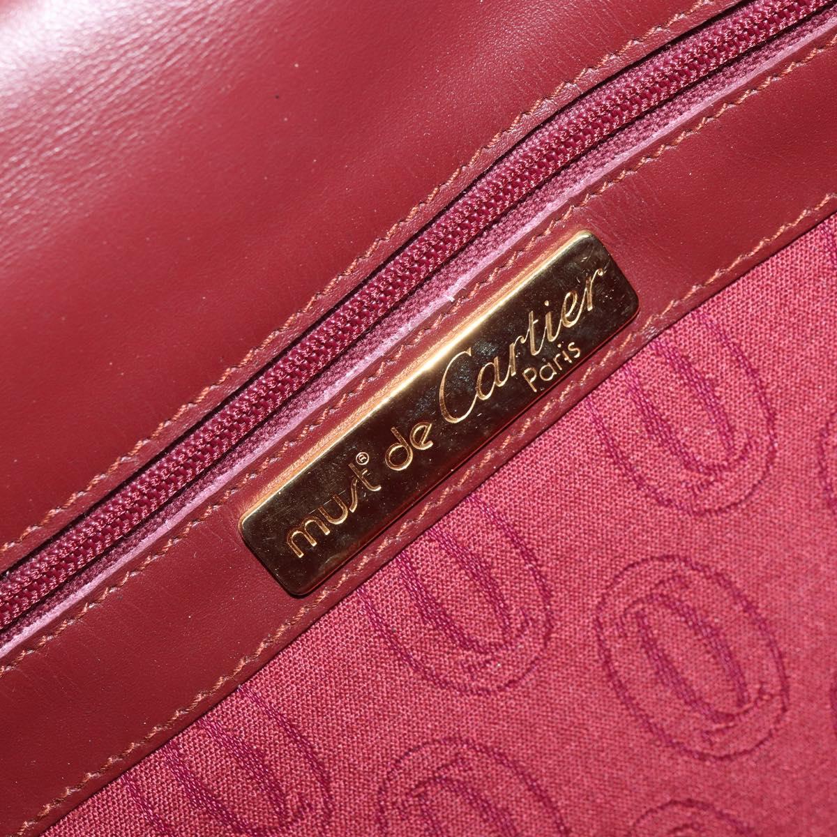 CARTIER Clutch Bag Leather Bordeaux Gold Auth SW2052