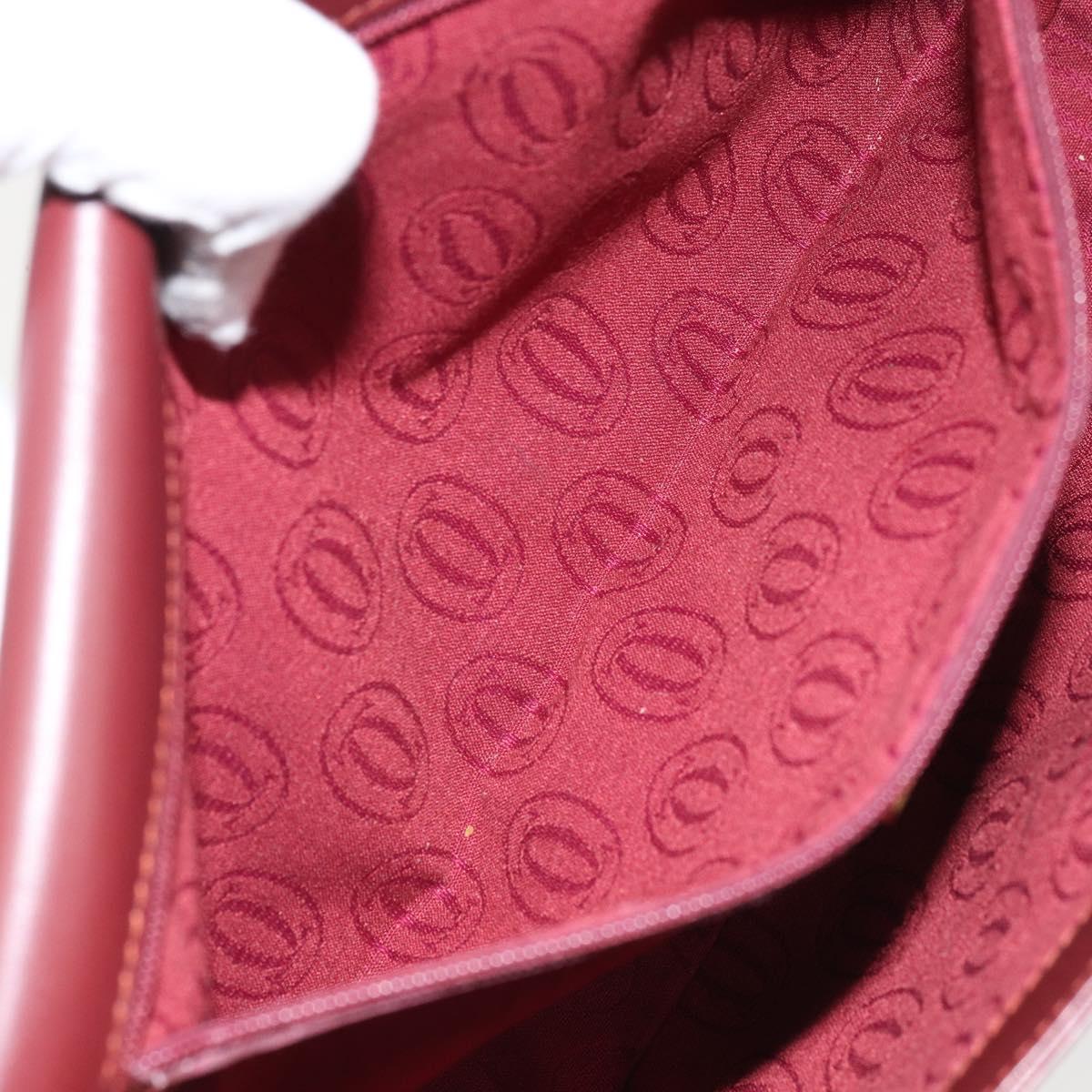 CARTIER Clutch Bag Leather Bordeaux Gold Auth SW2052
