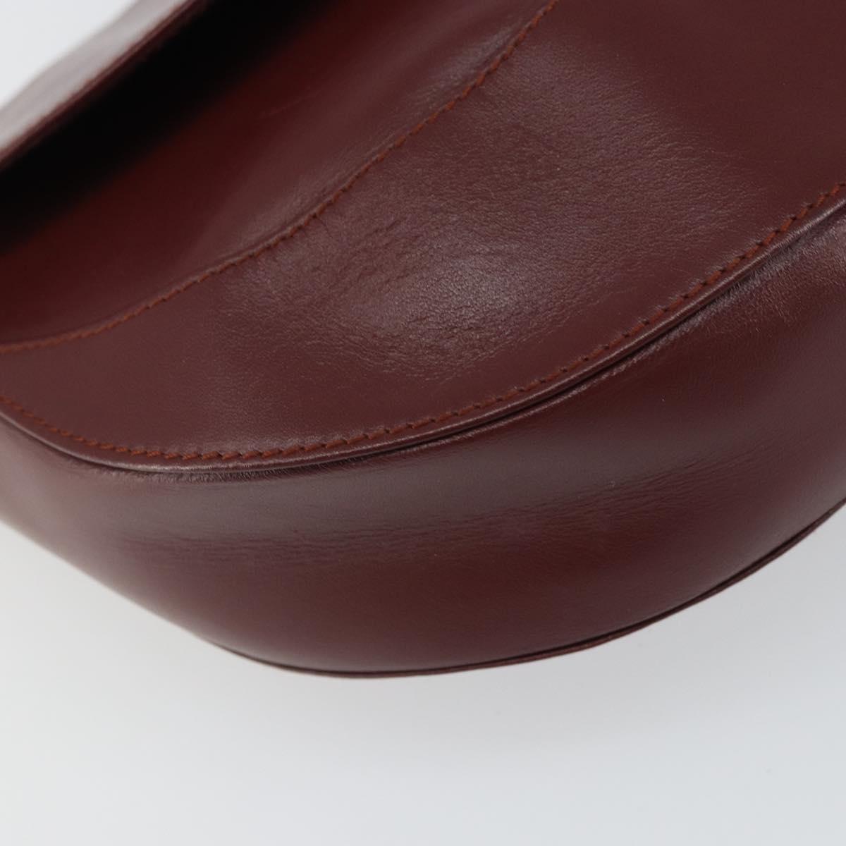 CARTIER Clutch Bag Leather Bordeaux Gold Auth SW2052