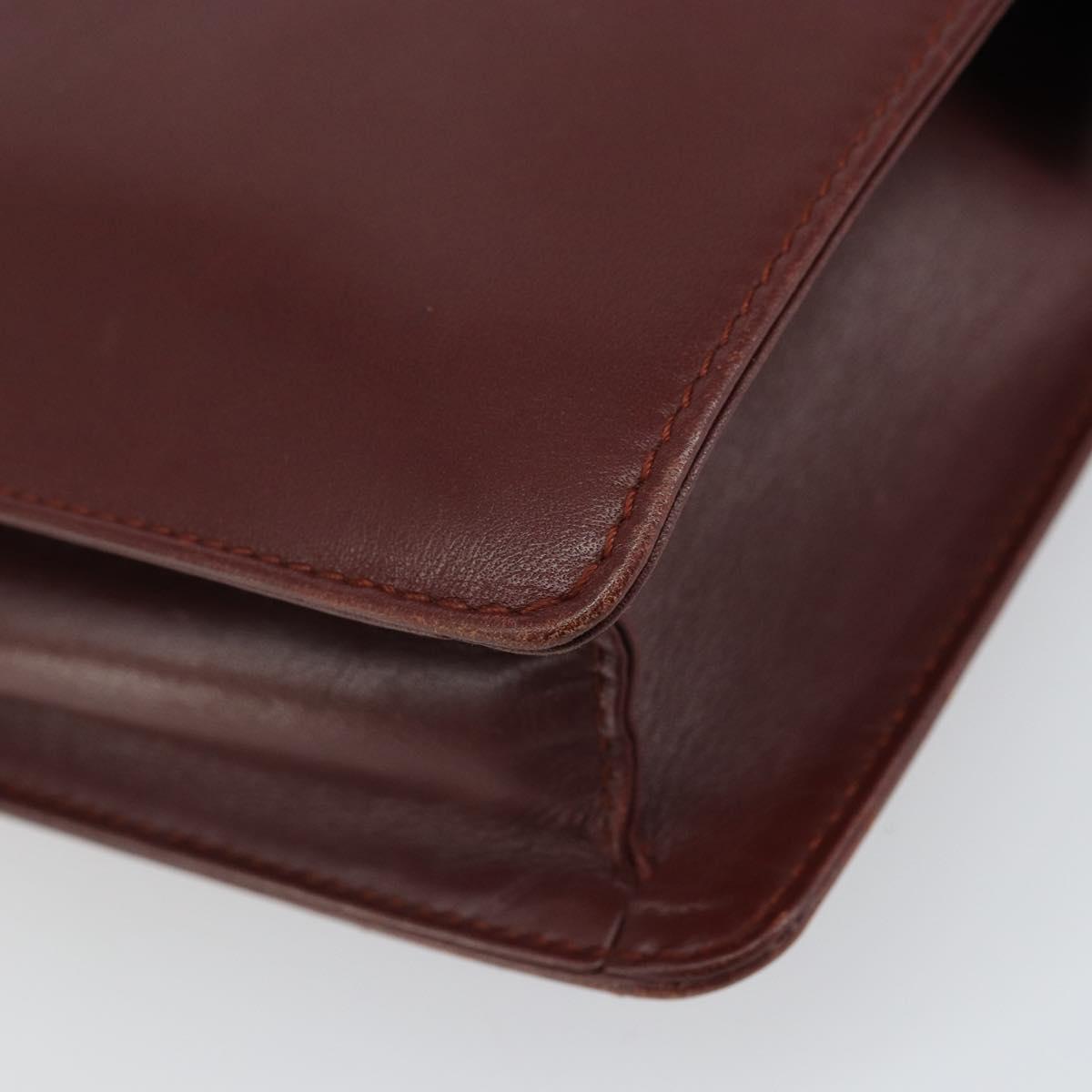 CARTIER Clutch Bag Leather Bordeaux Gold Auth SW2053