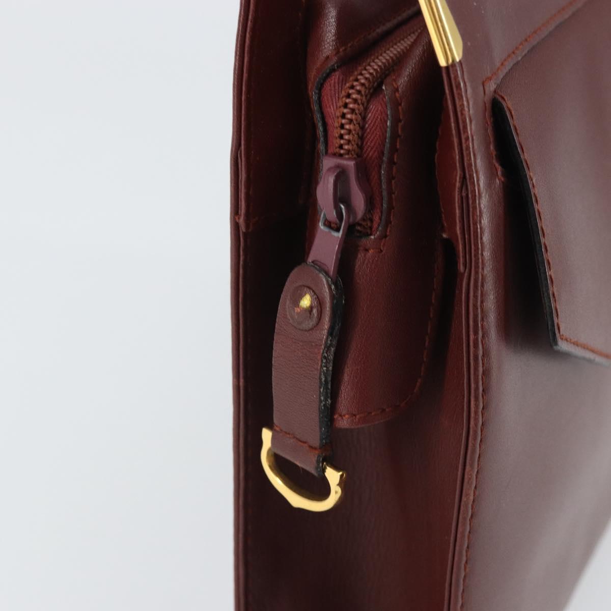 CARTIER Clutch Bag Leather Bordeaux Gold Auth SW2053