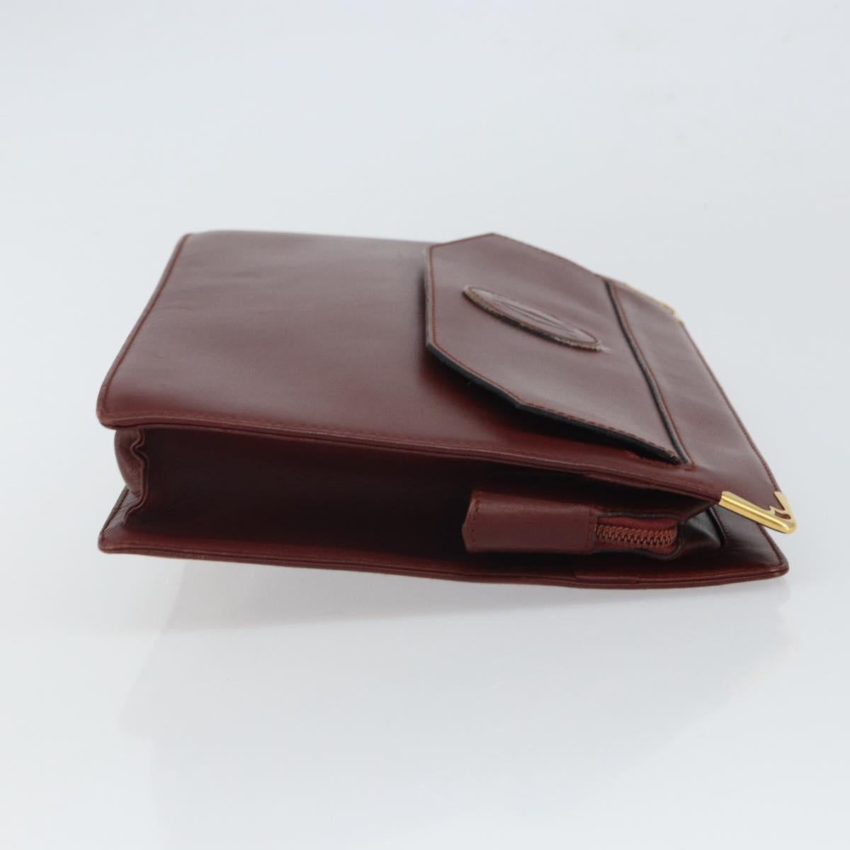 CARTIER Clutch Bag Leather Bordeaux Gold Auth SW2053