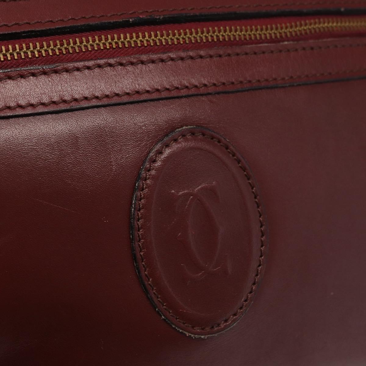CARTIER Shoulder Bag Leather Bordeaux Gold Auth SW2054