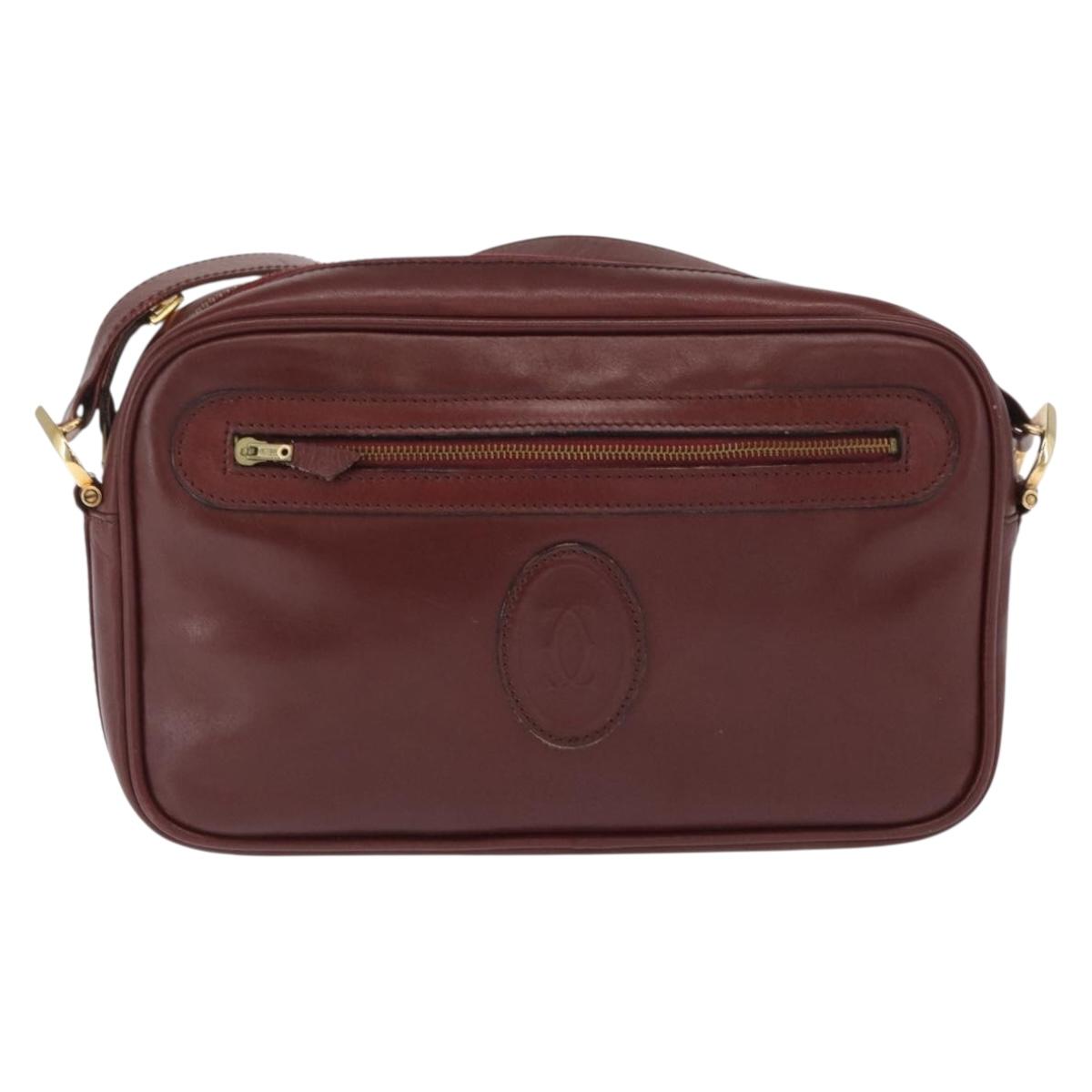 CARTIER Shoulder Bag Leather Bordeaux Gold Auth SW2054