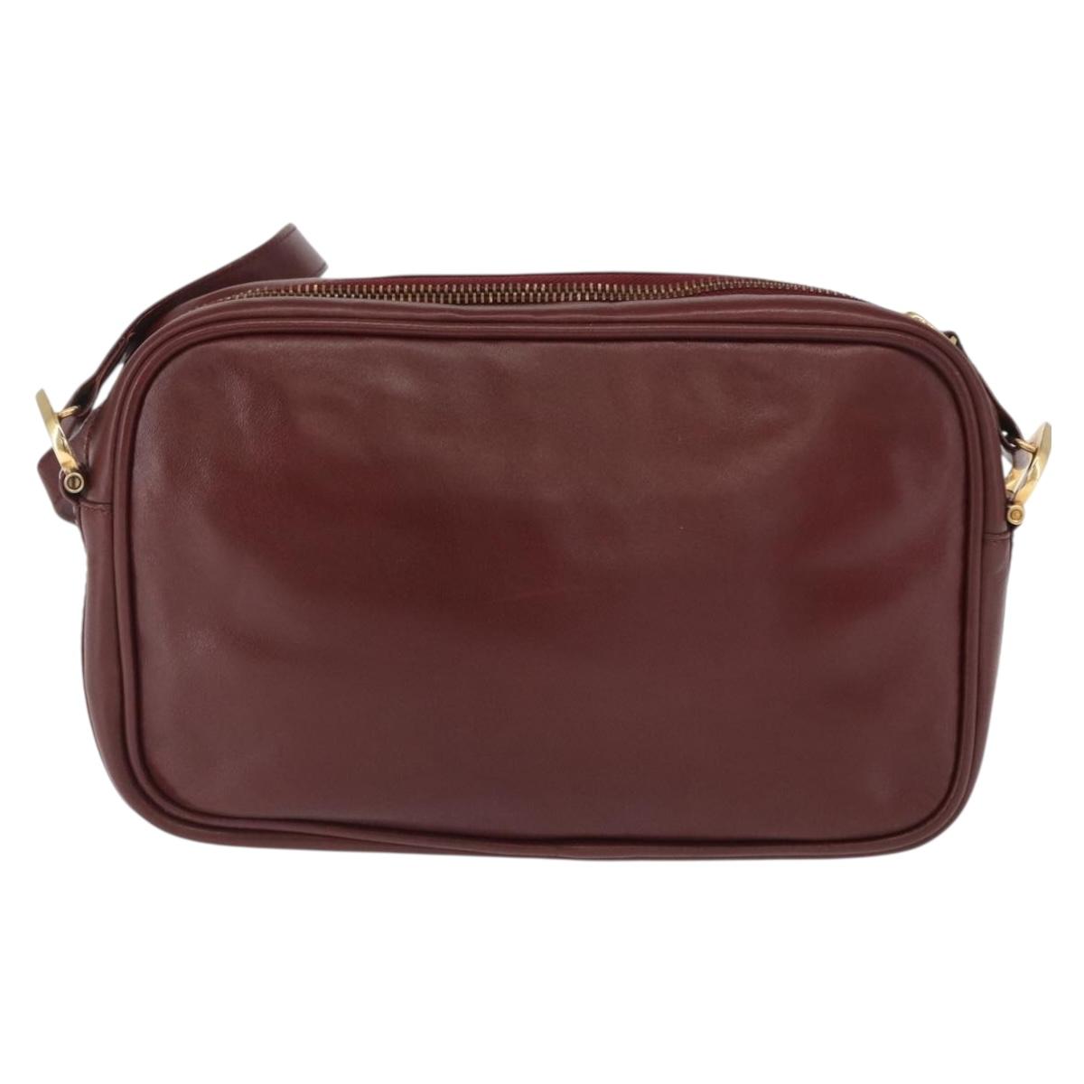 CARTIER Shoulder Bag Leather Bordeaux Gold Auth SW2054