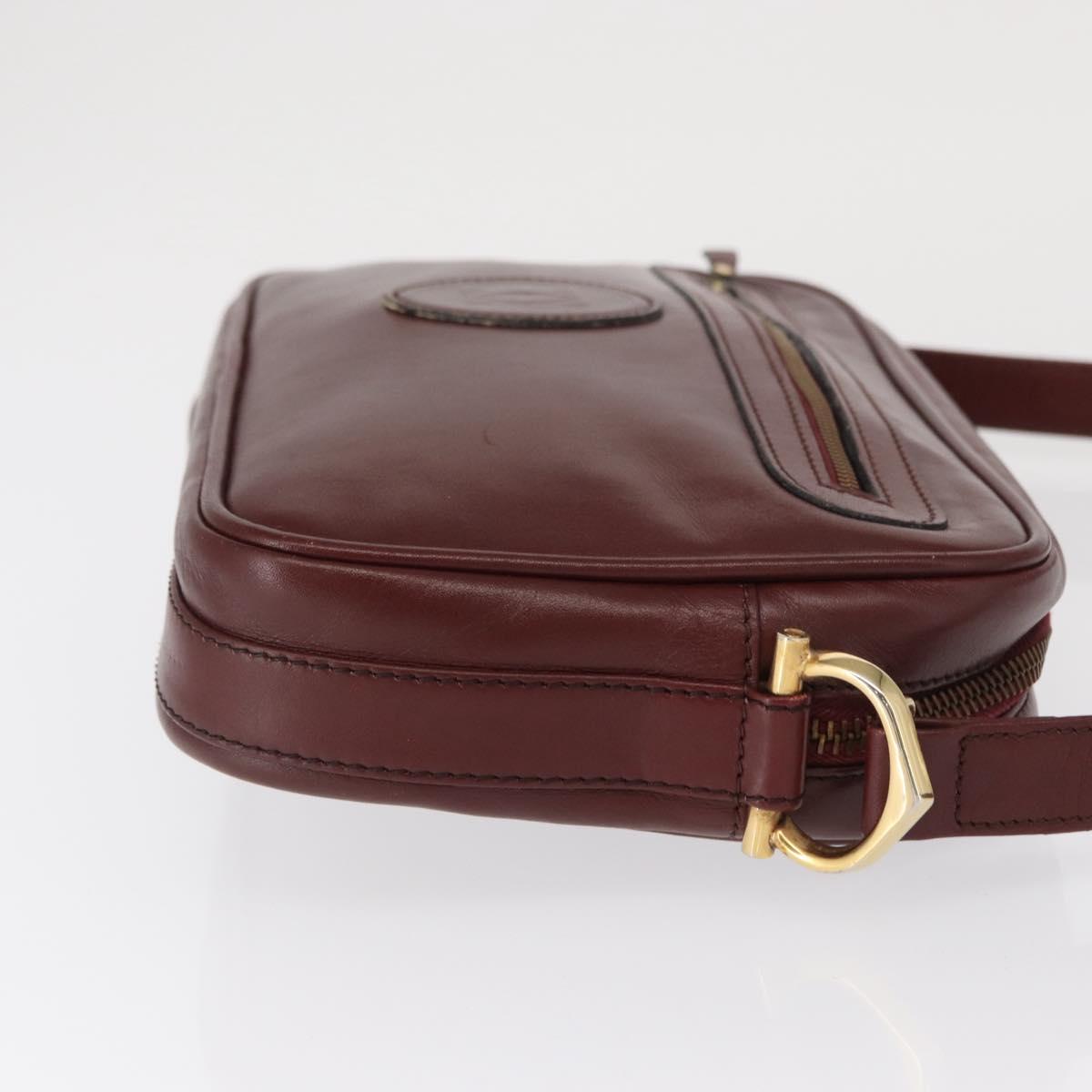 CARTIER Shoulder Bag Leather Bordeaux Gold Auth SW2054