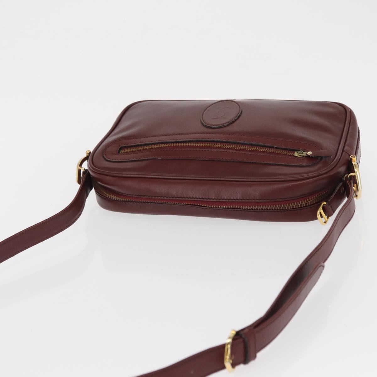 CARTIER Shoulder Bag Leather Bordeaux Gold Auth SW2054